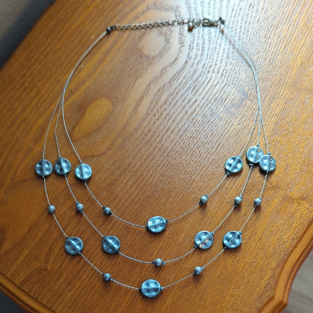 Elegant Layered Pewter Beaded Necklace